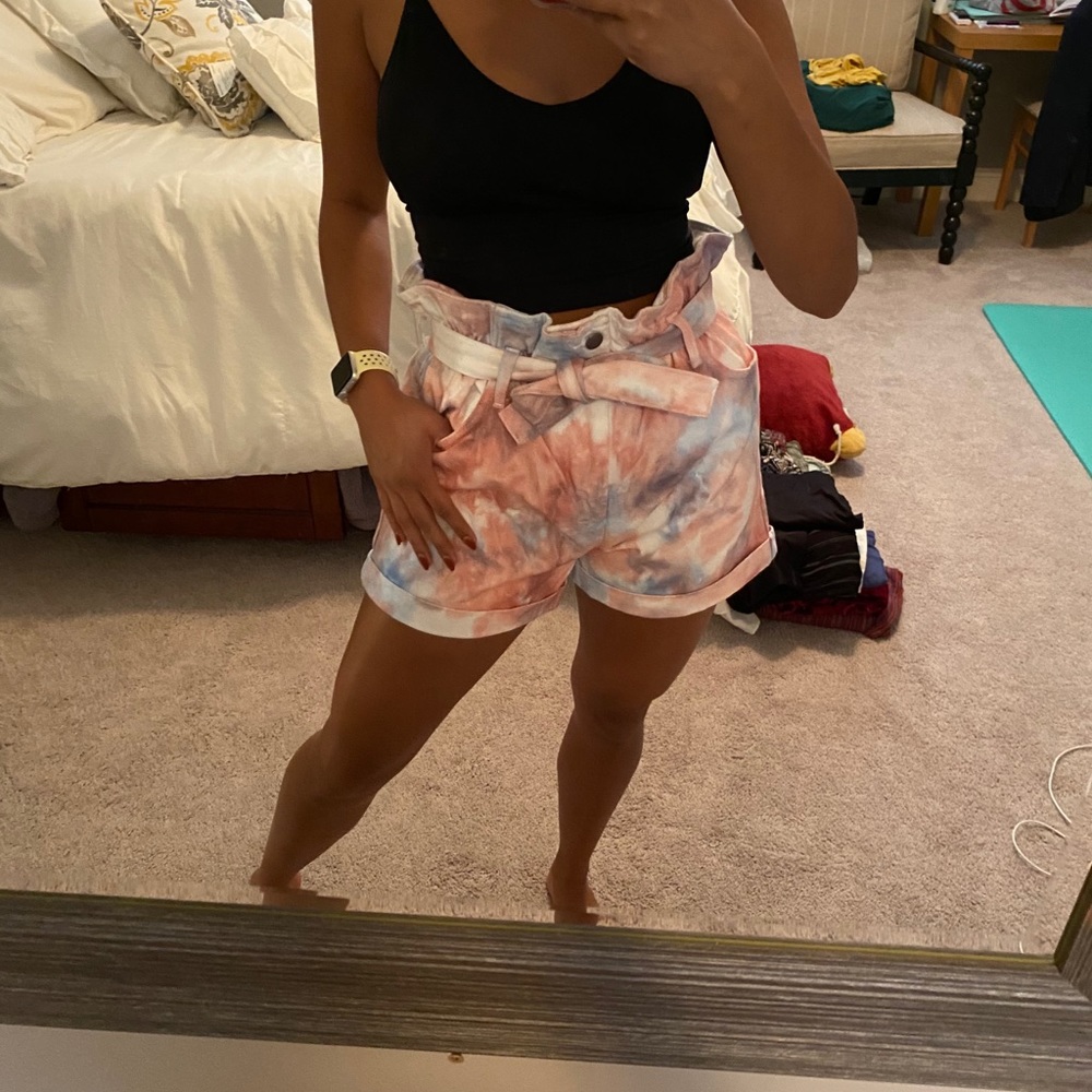 Tie dye paper bag shorts